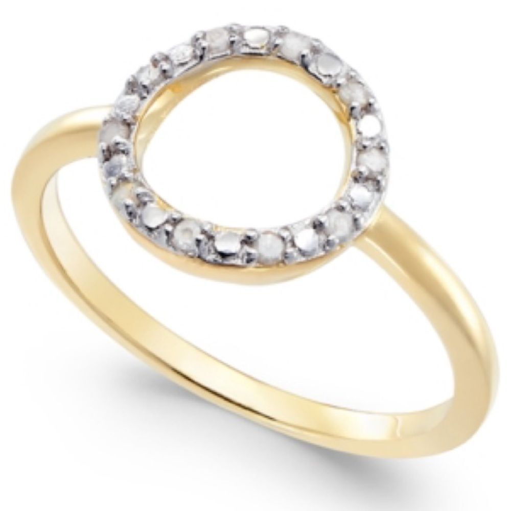Diamond Sterling Silver 14k yellow Gold plated  Circle Ring